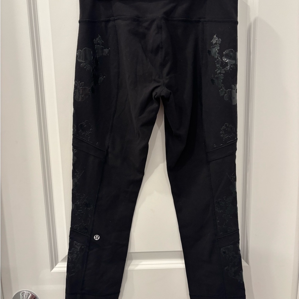 lululemon athletica Black Capris with Floral Accents